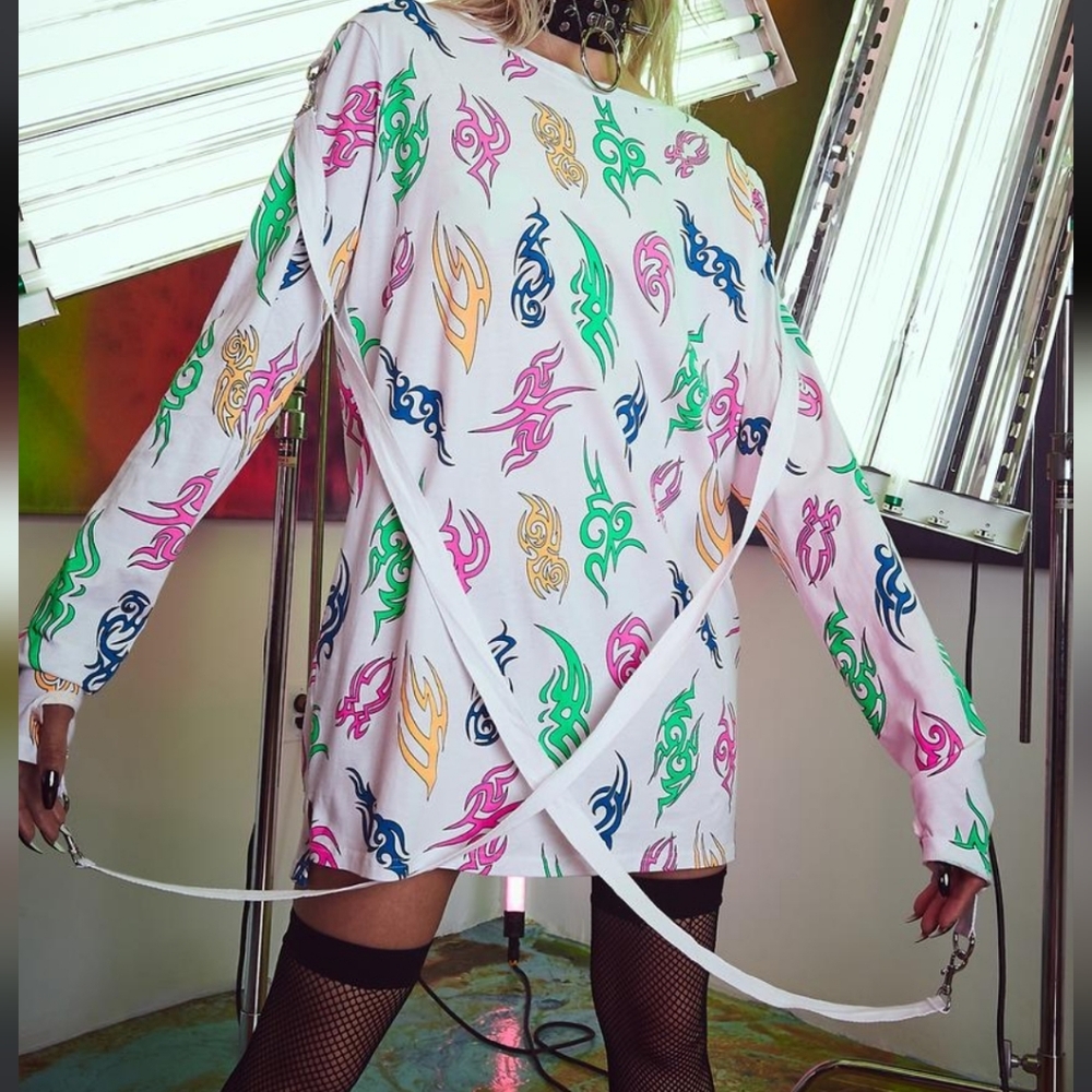 Dolls Kill Current Mood Tribal Tattoo Bondage Long Sleeve Tee